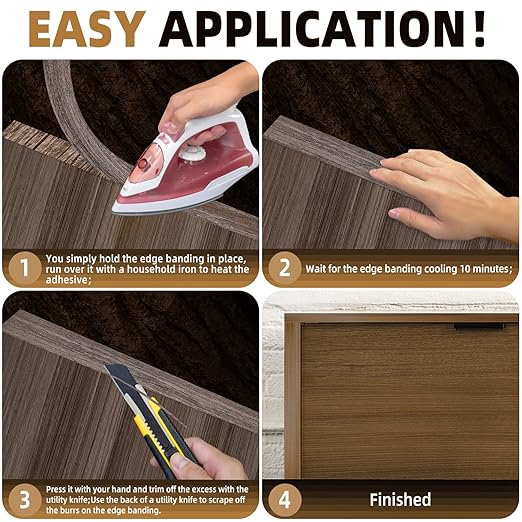 GSCIT Club Walnut Edge Banding, 13/16 inch x 25ft roll of Veneer Edge Banding - Pre-glued Flexible, Real Wood Tape for Cabinet Repair & Furniture Restoration