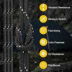 Reflective Paracord Rope 850Ib, 50/100/200/500/1000ft 4MM 11 Strand para Cords Lanyard Utility Parachute Cord for Tent Camping Fishing Survival Tactical Clothesline DIY Projects, Black 200FT