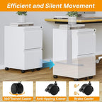 2 Drawer Mobile File Cabinet with Lock Steel Small Rolling File Cabinet Legal/Letter/A4 Size Under Desk Metal Filing Cabinet for Home Office Vertical Filing Cabinet Printer Stand Fully Assembled