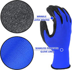 Evridwear Crinkle Latex Rubber Hand Coated Safety Work Gloves for Men Women General Multi Use Construction Warehouse Gardening Assembly Landscaping (Large,Blue- 12Pair)