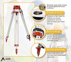 AdirPro Universal Survey Tripod – Laser Level Tripod – Transit Level Tripod - Quick Clamp - Heavy Duty Contractor Tripod 5/8” x 11” Thread (Orange Aluminum)