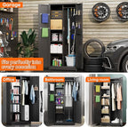 Aobabo Metal Cleaning Tool Storage Cabinet with Lockable Door, 13 Hooks and Towel Racks, Broom Closet Storage Cabinet for Janitorial Supplies, 61.61" H×27.55" W×13.77" D, Assembly Required, Black