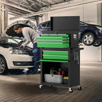 8-Drawer Rolling Tool Chest with Wheels, 2-in-1 Detachable Tool Box with Drawers and Large Cabinet, Rolling Tool Chest Storage Cabinet with Lockable for Warehouse, Garage, Workshop (BlackGreen)