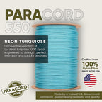The Paracord Store | Type III 550 Paracord - 1000 FT Spool, Neon Turquoise | Heavy Duty 7 Strand Tactical Paracord - USA Made Nylon Outdoor Parachute Cord for Camping, Fishing & More - Survival Cord