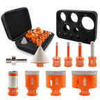 Diamond Core Drill Bit Kit BGTEC Diamond Hole Saw Tile Cutter,5/8"-11 Thread 6pcs 6/8/10/35/50/65mm Drill Bits+10mm Finger Bit+ 2" Chamfer Bit Milling Finger Bit+Hex