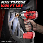 Cordless Impact Wrench 1/2" Compatible with Milwaukee 18V Battery, 1000Ft-lbs(1360N.m) High Torque Impact Driver, Brushless Electric Impact Gun with 4-Mode Speed, LED Work Light for Car(Bare Tool)