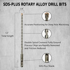 Direko 5-Piece 1/4 inch x 12 Inch SDS Plus Rotary Hammer Drill Bits Carbide Tipped Concert Drill Bits for Concrete, Brick, Cement Walls, Stone, Hammer Drill Bits for Concrete