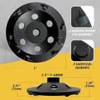 EDiamondTools 5" PCD Grinding Wheel, 6 PCD Segments w/Sacrificial Bars, 5/8"-11 Threaded Arbor, Diamond Material, Compatible with Angle Grinders