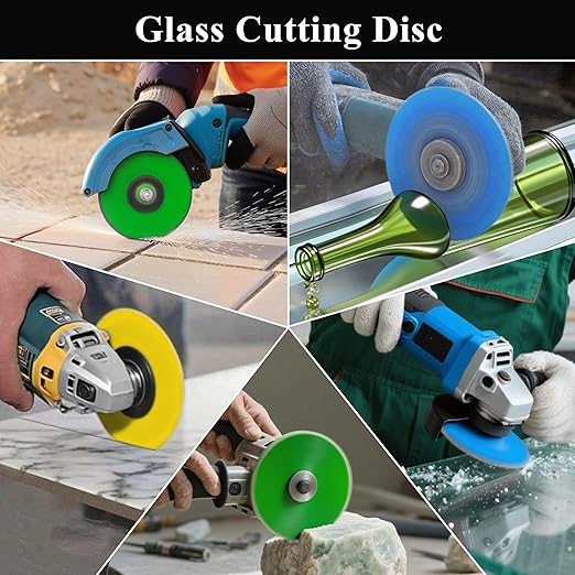 Lamoutor 12Pcs 4.5 Inch Glass Cutting Disc for Angle Grinder, Diamond Saw Blade, Tile Cutter Blade for Cutting Marble Glass Tile Jade Crystal（Green/Blue/Yellow/Black/Red/Orange）