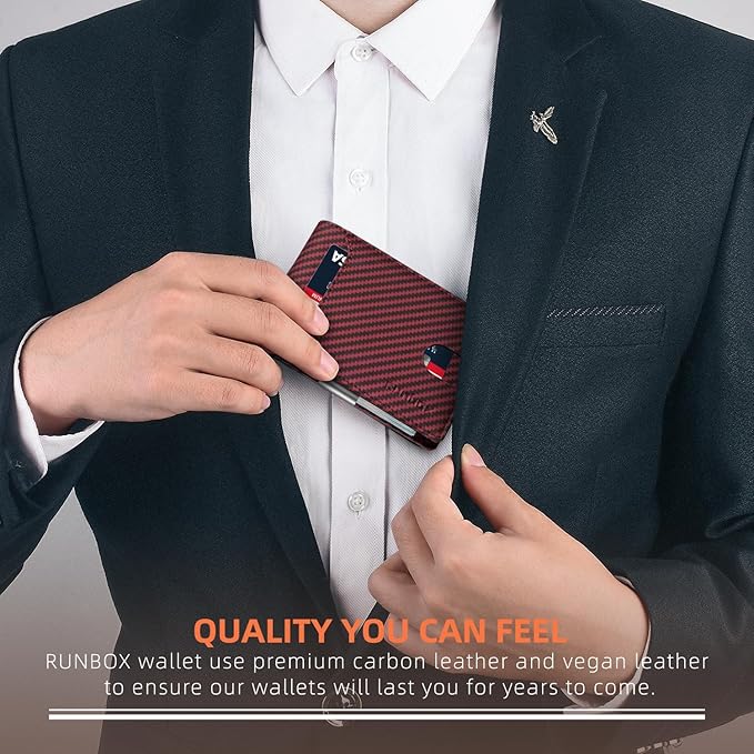 RUNBOX Slim Wallets for Men - Leather Money Clip Mens Wallet - RFID Blocking Front Pocket Bifold Wallet - Thin Credit Card Holder with Gift Box