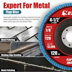 EZARC Flap Disc 4 1/2 Inch for Anger Grinder, 10 PCS 120 Grit Zirconia Grinder Sanding Disc, Type 29 Abrasive Grinding Wheel for Stainless Steel, Sheet Metal (7/8 inch Arbor Size)