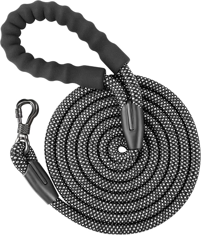 NTR 15FT Heavy Duty Dog Leash, Long Leash with Swivel Lockable Hook,Reflective Threads and Comfortable Handle,Dog Lead for Walking,Hunting,Camping for Medium and Large Dogs