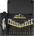 Wrench Roll Organizer (NOT for Ratcheting Wrench),Wrench Roll Up Pouch with 23+1 Pockets,Heavy Duty Tool Roll for Metric & SAE Wrenches,Large Wrench Holder Organizer Bag for Men,Mechanics(Black)