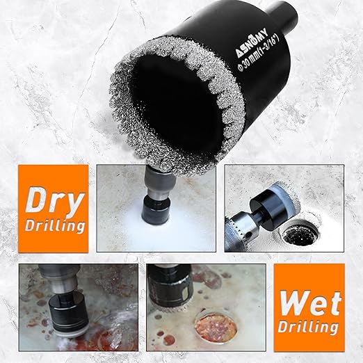 ASNOMY 10PCS Diamond Hole Saw Set, 1/4"-2" Inch Serrated Brazing Tile Hole Saw Diamond Core Drill Bits Set with EVA Mold Hole Saw Guide Jig for Porcelain Tile Glass Ceramic Stone Granite Marble