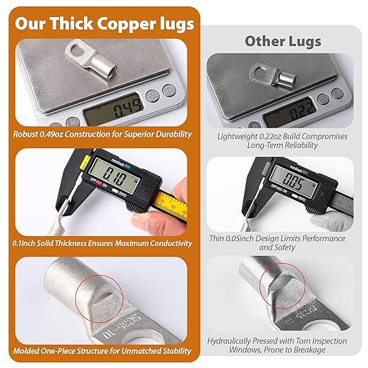 TKDMR 176Pcs Copper Wire Lugs AWG2 4 6 8 10 12 Gauge with 3:1 Heat Shrink Set 88Pcs Battery Cable Lugs Terminal Connectors for Marine, Automotive, Solar Electrical(Tinned Copper)
