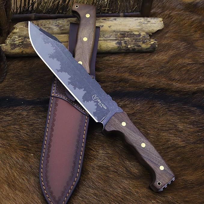 BA-KOR DC53 Steel 38CM (15.2IN) Full Tang 6mm Thick Fixed Knife+Sheath&(5.9IN) Cerium Igniter, Suitable for Outdoor Hunting, Camping, Survival Exploration, EDC