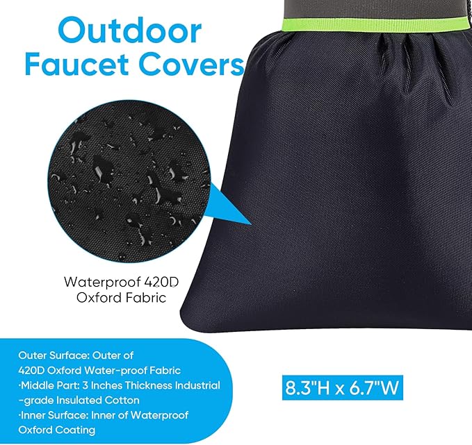 8Pack Outdoor Faucet Covers for Winter - Pro 6.7" W x 8.3" H Outdoor Water Faucet Cover Socks for Winter Freeze Protection Pipe Insulation Reusable Waterproof Insulated Spigot backflow Cover,Black