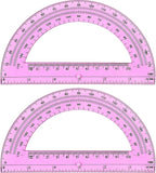 Zonon 2 Pcs 6 Inch Plastic Protractor Math Protractors 180 Degrees Angle Measurement, Translucent for Geometry Classroom Kid Student School Office Supplies(Pink)