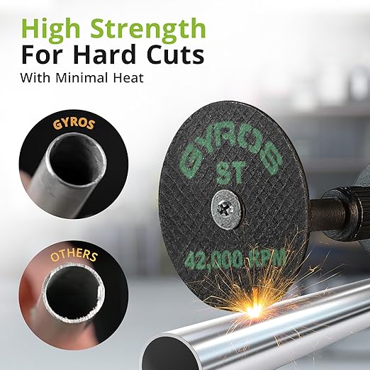 GYROS 1.75” Mini Resin Cut-Off Wheels for Rotary Tools, 12 Double Fiberglass Reinforced Cutting Discs, ST Materials Like Titanium, Carbon; Dremel Cutting Tool Accessory. Made in USA 11-41702/12