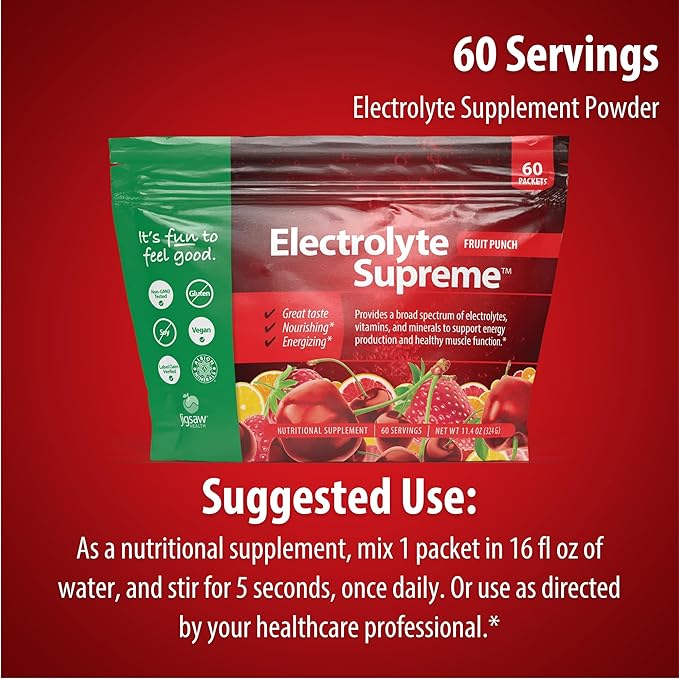 Jigsaw Health Electrolyte Supreme | Broad Spectrum of Electrolytes + Trace Minerals | Fruit Punch Flavor | 60 Servings (Packets)