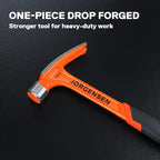 Jorgensen 16 oz Straight Claw Hammer, Rip Claw Hammer with Milled Face & Shock Absorbing Grip, Heavy Duty One-piece Forged Hammer
