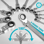 DURATECH Flex-Head Ratcheting Combination Wrench Set, SAE, 13-piece, 5/16'' to 1'', CR-V Steel, with Rolling Pouch