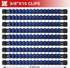 ALOANES 9 PC ABS Socket Organizer, 3/8 inch, Heavy Duty Socket Racks, Black Rails with Blue Clips