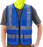 A-SAFETY High Visibility Mesh Safety Reflective Vest with Pockets and Zipper,Hi Viz Work Vest for Men Women (Blue Mesh XXXL)