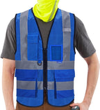 A-SAFETY High Visibility Mesh Safety Reflective Vest with Pockets and Zipper,Hi Viz Work Vest for Men Women (Blue Mesh 4XL-5XL)