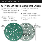 6-Inch 49-Hole 800 Grit Sanding Discs - Heavy-Duty Hook & Loop Film Discs - Sandpaper for Random Orbital Sanders - 50 Pack Box