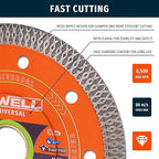 7 Inch Diamond Saw Blade, Mesh Turbo Cutting Wheel for Tile, Porcelain, Ceramic, Granite, Marble - 10mm Segment, Super Thin 1.6mm, 7/8" Arbor with Flange - Dry or Wet Cutting