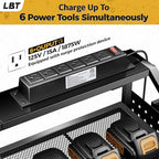 LBT Large Power Tool Organizer Wall Mount with Charging Station, 8 Drill Holder, 4 Layer Heavy Duty Metal Tool Storage Rack, 6 Power Strip, 8 Hooks, 2 Screw Boxes, Cool Gifts for Him Fathers Day