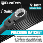 DURATECH Stubby Flex-head Ratcheting Combination Wrench Set, SAE, 8-piece, 5/16" to 3/4", CR-V Steel, Black Electrophoretic Coating, with Rolling Pouch