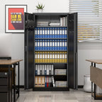 Aobabo 71" H×34" W×18" D Metal Storage Cabinet with Pegboards, Locking Steel Storage Cabinet with 5 Adjustable Shelves and 4 Hooks for Garage, Office, Black, Assembly Required