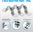 OhLectric OL-43169 Two Hole Rigid Pipe Strap - Sturdy Steel Strap Clamps - Zinc Plated Steel - Reinforced Rib - Corrosion Resistant - Easy to Install - ½ Inches (Pack of 100)