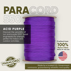 The Paracord Store | Type III 550 Paracord - 250 FT Spool, Acid Purple | Heavy Duty 7 Strand Tactical Paracord - USA Made Nylon Outdoor Parachute Cord for Camping, Fishing & More - Survival Cord