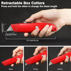 Reginary 30 Pcs Box Cutter Bulk Retractable Blade Utility Knife Heavy Duty Aluminum Alloy Razor Shell Knife for Cartons, Cardboard and Boxes, DIY, Factory, Home(Red, Green, Blue)
