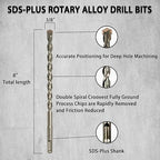 Direko 5-Piece 3/8 inch x 8 Inch SDS Plus Rotary Hammer Drill Bits Carbide Tipped Concert Drill Bits for Concrete, Brick, Cement Walls, Stone, Hammer Drill Bits for Concrete