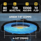 TOLESA Flap Discs 4 1/2 for Angle Grinder, 80 Grit Type 29 Zirconia Grinding Disc for Stainless Steel, Sheet Metal, Cast Iron (24 Pack)