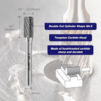 SA-3 Tungsten Carbide Burr Rotary File, Cylinder Shape Double Cut, 4pcs by LU&MN