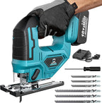 Jigsaw Compatible With Makita 18V Battery, Cordless jig saw tool, 0°- 45° Bevel Cuts, LED Light with 3 Position Orbital Setting for Cutting (With 5Ah Battery & Charger Station Kit)