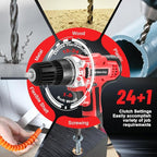 21V Power Drill Cordless Tool Kit Set, Electric Screwdriver Cordless Drill with Battery and Charger for Men Home, 3/8-Inch Keyless Chuck, Variable Speed, 24+1 Torque Setting with LED(Red)
