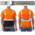 sesafety Hi Visibility Shirts for Men, Safety Shirts with Reflective Strips Class 2, Hi Vis Construction Work Shirt with Pocket Orange XL