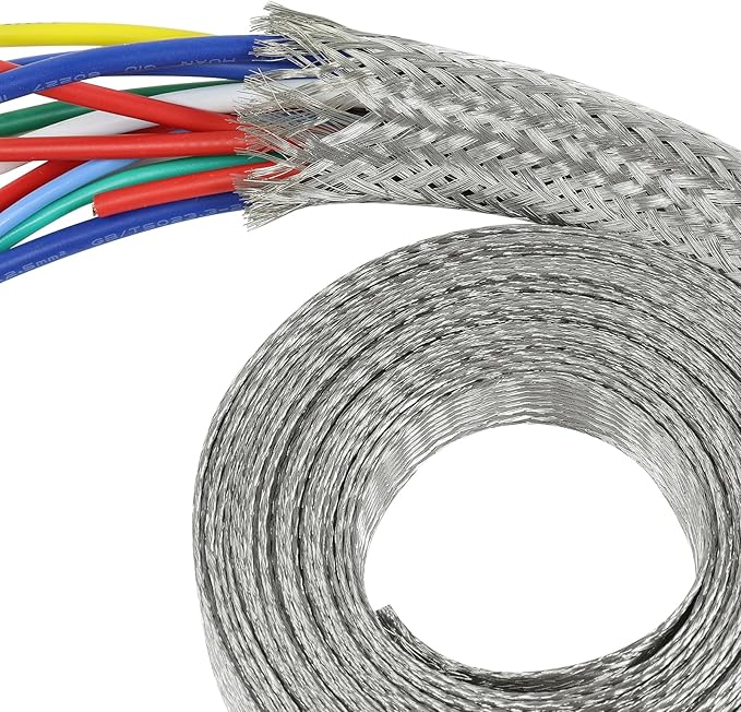 Tinned Copper Wire Shielding Sleeve, Expandable Ground Strap Wiring Braided Sleeving Metal Mesh Sheathing Cabling Wiring Protector (1/2inch - 36ft)