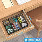 Desk Drawer Organizer Tray, Metal Mesh Drawer Organizers Office, 6 Adjustable Compartment, Desk Organizer Tray for Home Office 12 x 8.26 x 1.96 inch, Black, 1 Pack