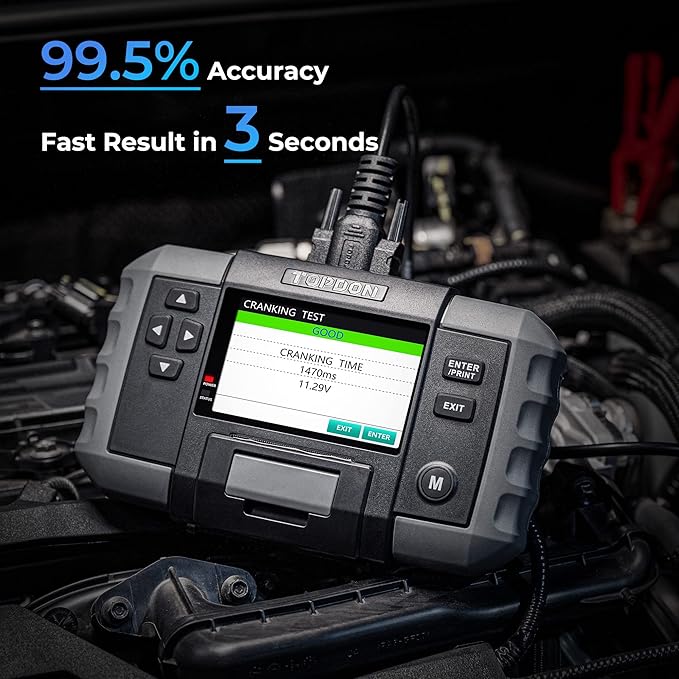 Car Battery Tester, TOPDON BT600 12V, 12V/24V Cranking Tests and Charging Alternator Load 100-2000CCA Digital Battery Voltage Tester, 3.5" Screen with Built-in Printer