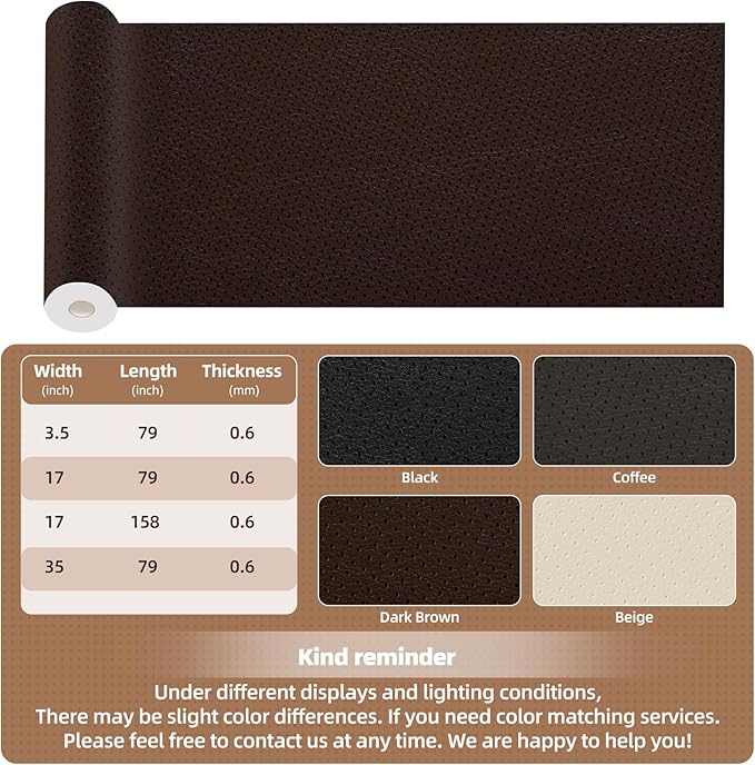 Leather Repair Patch, 17X79 inch Strong Sticky Repair Patch Self Adhesive Waterproof, DIY Large Vinyl Patches for Couches, Furniture, Sofa, Car, Chair (DBrown, 17X79 inch)