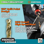 1/4 inch Cobalt Drill Bits (12Pcs), M35 HSS Metal Jobber Length Twist Drill Bit Set for Hard Metal, Stainless Steel, Iron, Copper, Aluminium, Brass, Plastic & Wood