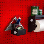 Tape Measure Holder for Pegboard - Includes Pencil Box and Carpenter Square Triangle Holder – Black Pegboard Organizer Accessories with Heavy Duty Peg Board Hooks - 16 Gauge Steel