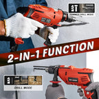 Enventor 7.5 Amp Hammer Drill, 1/2 Inch Electric Hammer Drill, 900W 0-3000RPM Variable Speed, 360° Auxiliary Handle, Lightweight Corded Hammer & Drill 2 in 1 Functions with 9pcs Bit for Metal, Wood